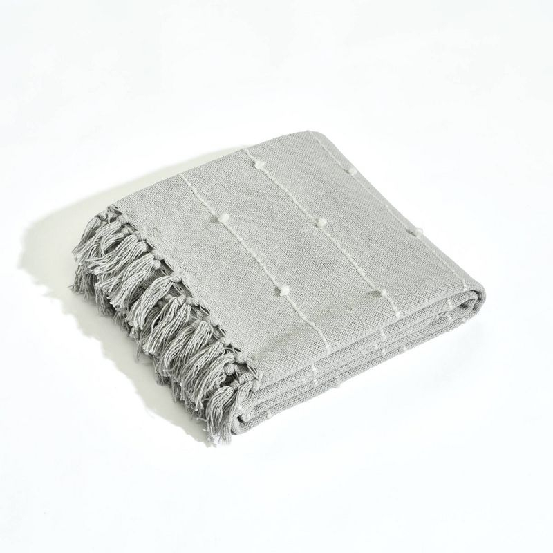50"x60" Boho Tufted Cotton Woven Tassel Throw Blanket with Fringes Light Gray - Lush Décor: Decorative for Bed & Couch