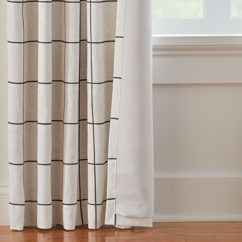 Brighton Windowpane Plaid Lined Room Darkening Single Window Curtain Panel  - 52" x 95" - Black - Elrene Home Fashions