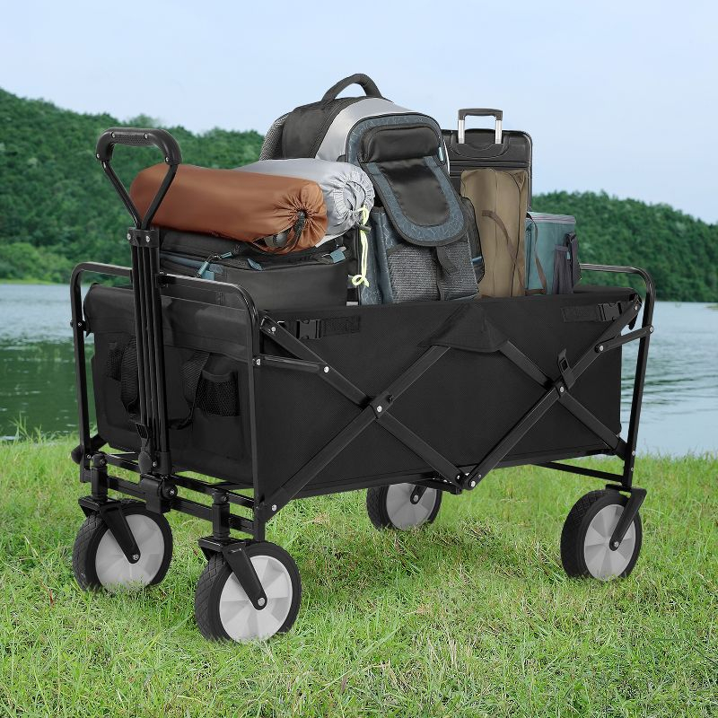 FDW Collapsible Wagon Folding Wagon Garden Cart with Large Capacity, Black