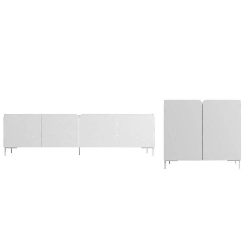 Manhattan Comfort 2pc Bogardus TV Stand for TVs up to 65" and 2 Door Accent Cabinet Set White: Mid-Century Modern, Particle Board Construction
