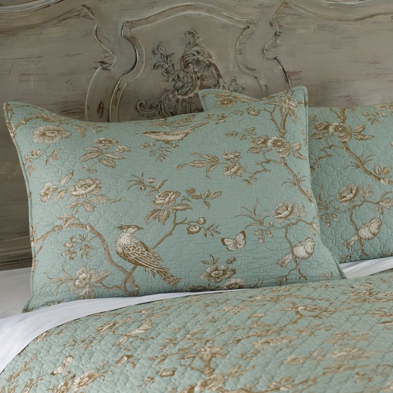 Lyon Teal Toile Quilt Set - One Twin/Twin XL Quilt and One Standard Sham Teal - Levtex Home