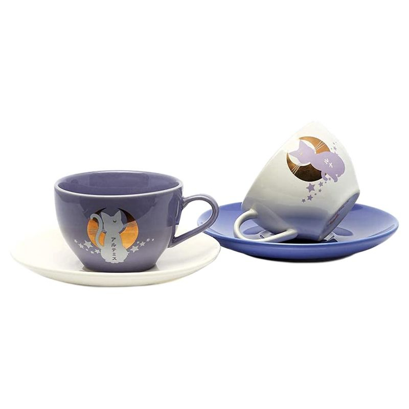 Sailor Moon Anime Manga Luna and Artemis 4 PC Tea Cup Set 6.7 oz 2 Saucers 2 Cups