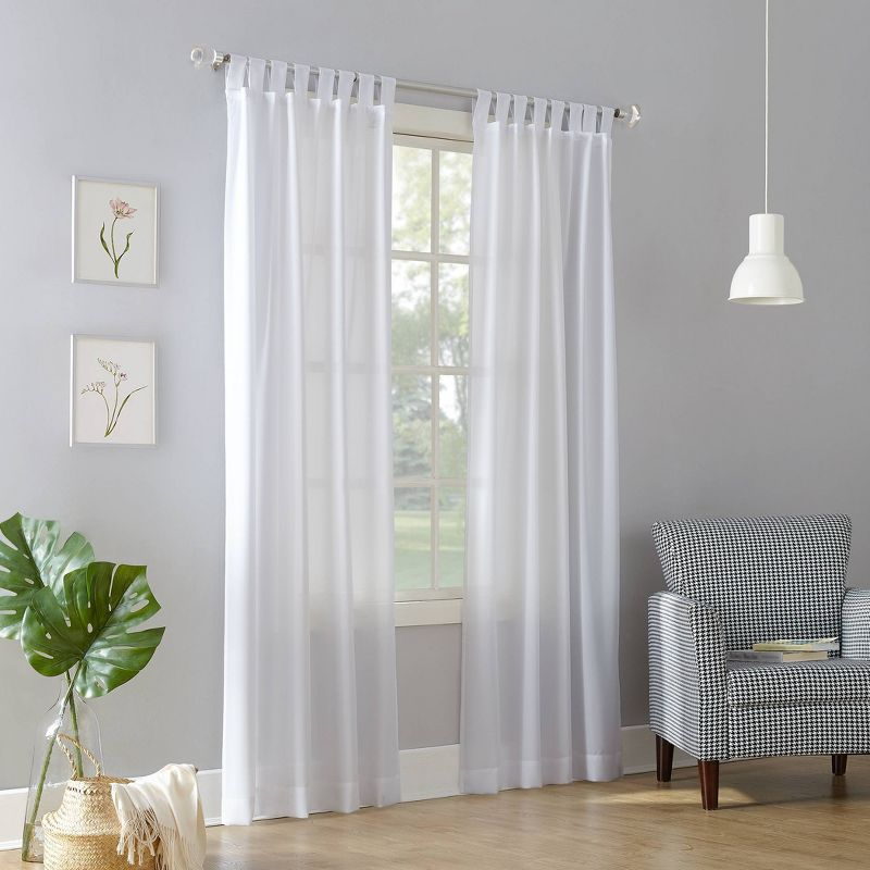 40"x108" No. 918 Light Filtering Semi-Sheer Joshua Heathered Texture Tab Top Curtain Panel White: Transitional Style, Machine Washable