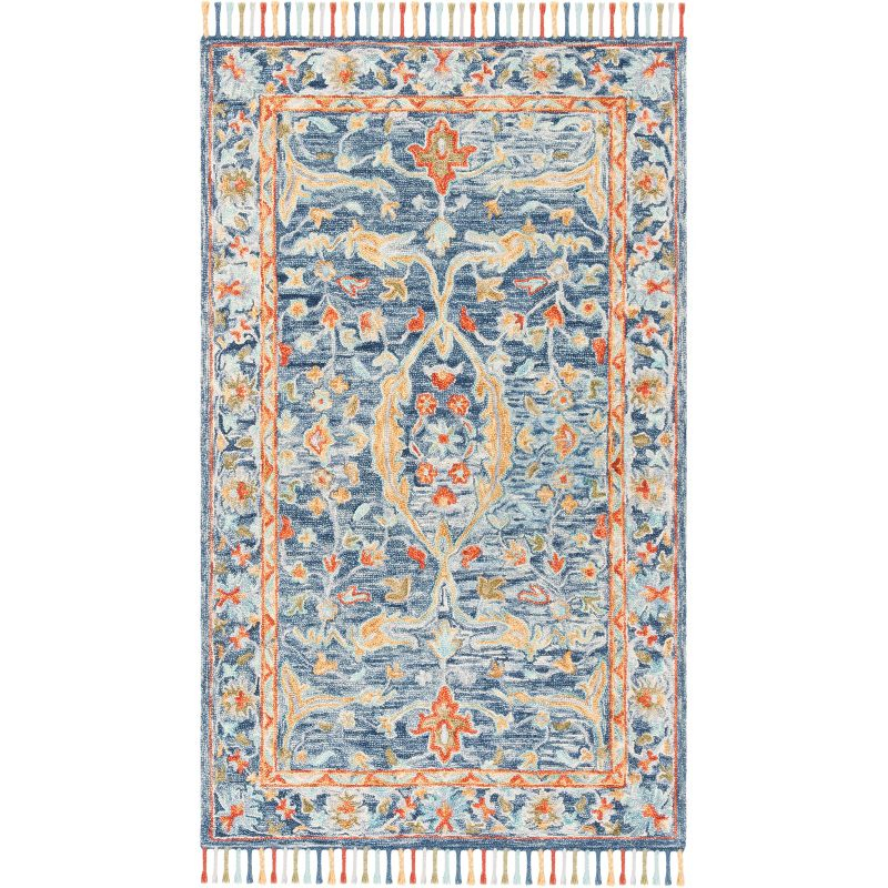 Aspen W/ Tassels APN116 Hand Tufted Indoor Area Rug - Blue/Rust - 5'x8' - Safavieh