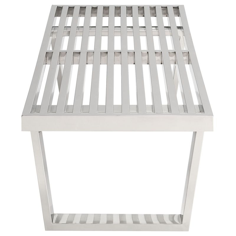 Modway Sauna 4 Stainless Steel Bench – Modern Entryway or Shower Bench with Brushed Finish and Open Slatted Design