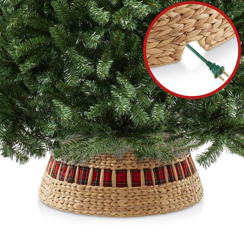 Casafield 24-Inch Water Hyacinth Christmas Tree Collar, Woven Farmhouse Tree Base Cover with Cord Cut Out, Natural