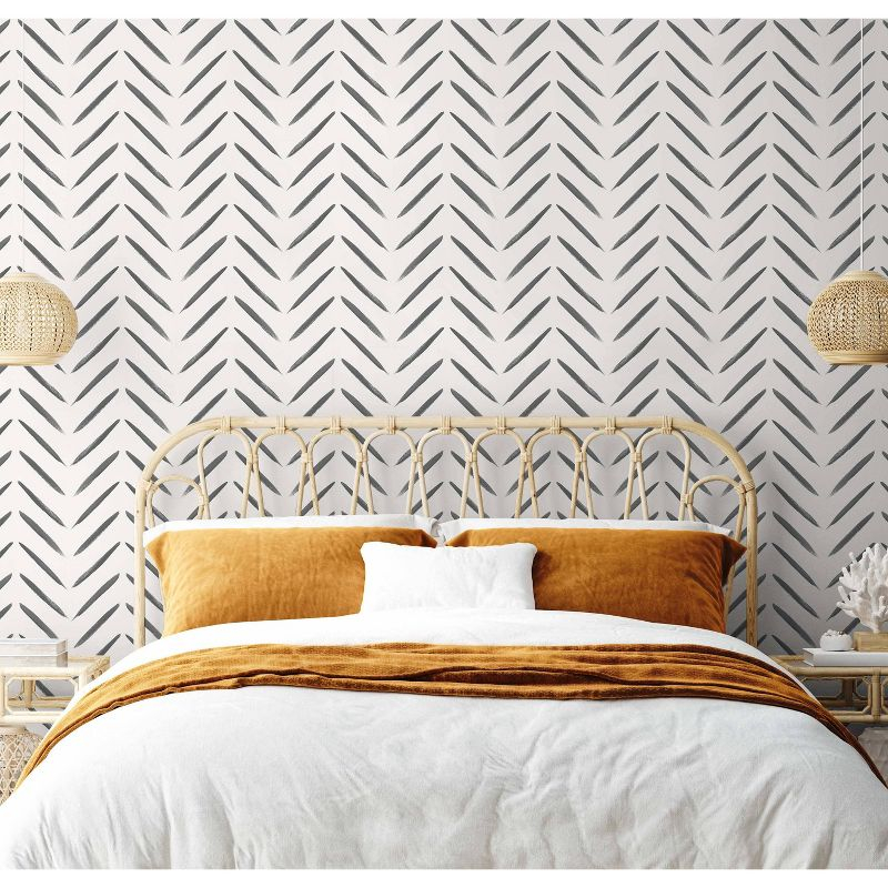 Holden Chevron Brush Marks Black and White Wallpaper: Modern Non-Pasted Paper, Classic Pattern, Washable, 33ft x 20.8in