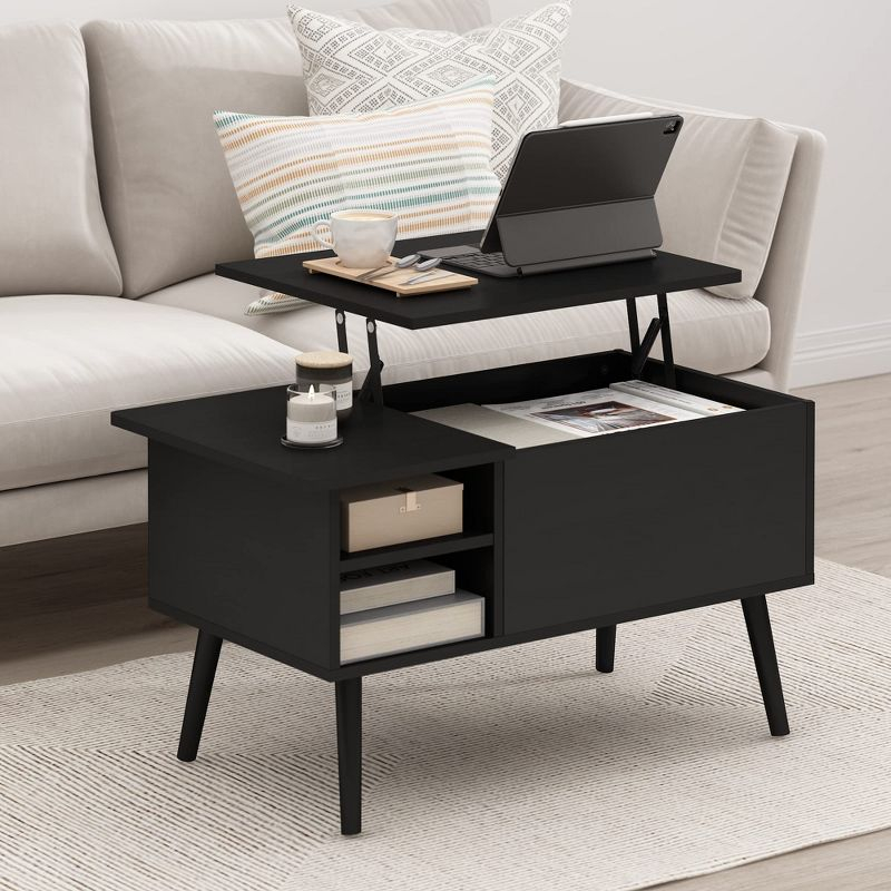 Furinno 35.2" Lift Top Coffee Table Multifunctional Accent Table w/Hidden Compartment and Side Open Storage Shelf Living Room Furniture,Americano