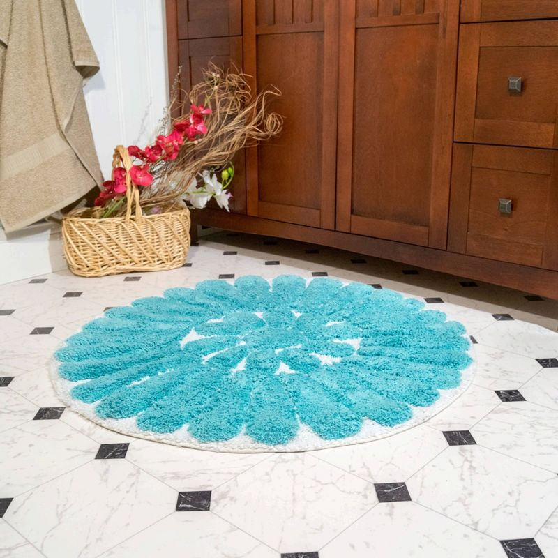 2pc Bursting Flower Bath Rug Set Aqua - Chesapeake Merchandising: Cotton Tufted, Machine Washable, Non-Slip Backing