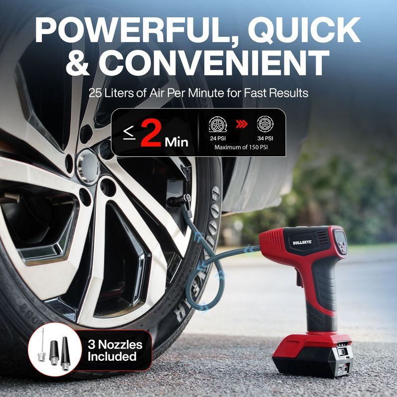 Bullseye Pro Portable Rechargeable Tire Inflator with Digital Pressure Gauge - Red