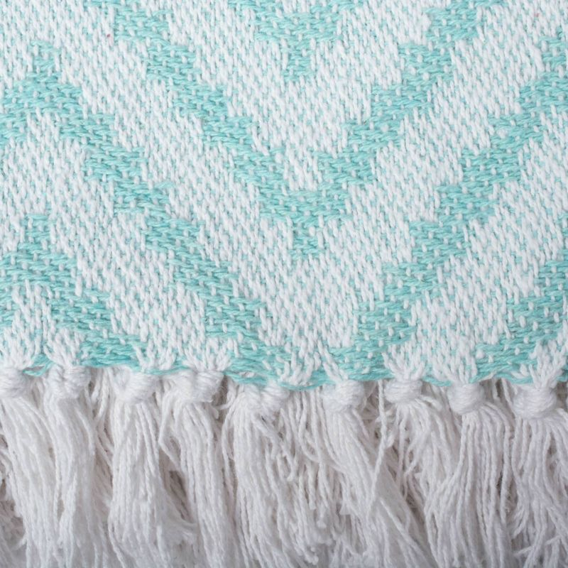 50"x60" Large Chevron Handloom Throw Blanket Aqua - Design Imports: Cotton, Hypoallergenic, Machine Washable