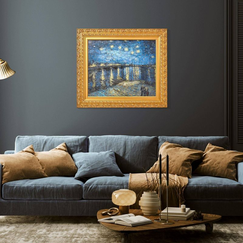 American Art Decor 31.75"x27.62" Ornate Framed Starry Night Over The Rhone Canvas Print by Vincent van Gogh: Impressionist Wall Decor