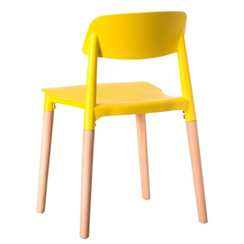 Fabulaxe Plastic Dining Chair Open Back with Beech Wood Legs, Yellow
