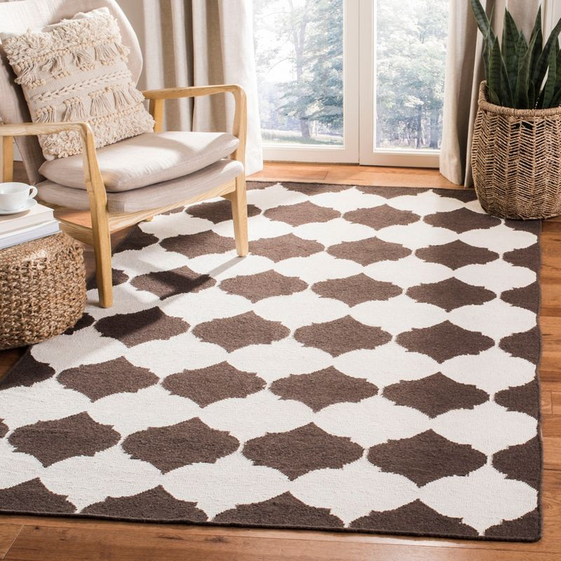 Dhurries DHU624 Hand Woven Area Rug - Brown/Ivory - 6'x9' - Safavieh.
