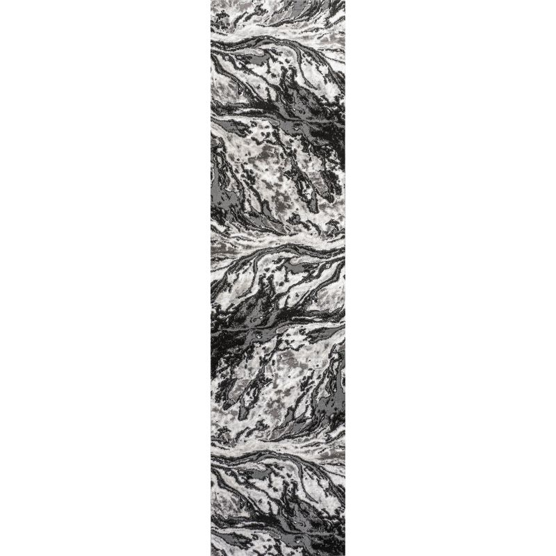 2'x8' Swirl Marbled Abstract, Black/Ivory - JONATHAN Y