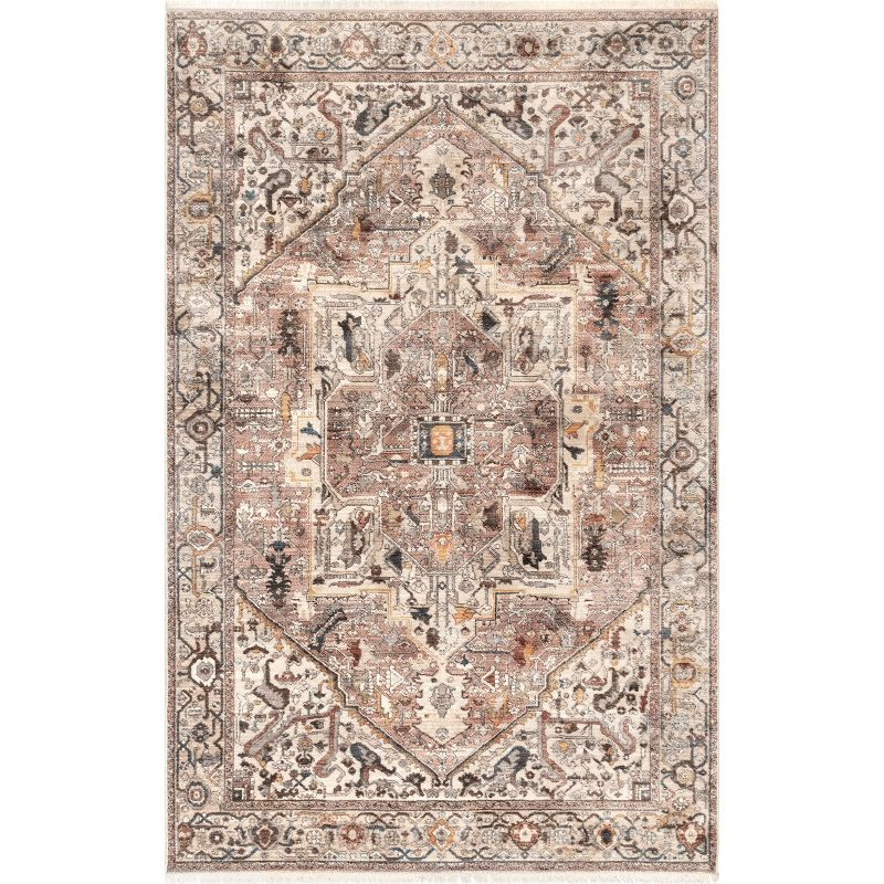 Nuloom Harriet Medallion 4x6 Indoor Area Rug for Living Room Bedroom Dining Room Kitchen, Light Brown/Ivory