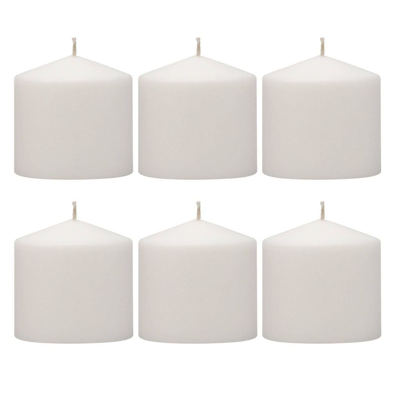 6pk 3" x 3" Pillar Candles White - Stonebriar Collection: Smokeless, Machine-Poured, 18hr Burn Time