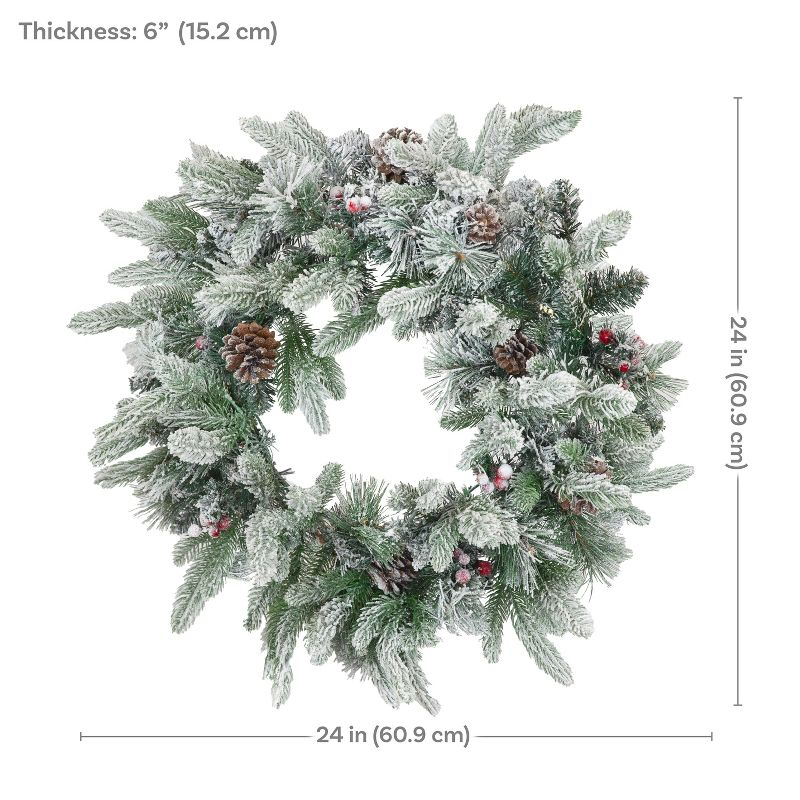 Sunnydaze 24" Diameter Indoor or Outdoor PVC Christmas Wreath with Pinecones and Berries - Flocked