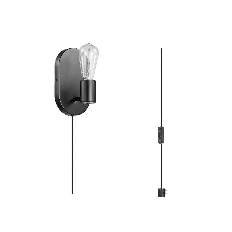 Linus 1-Light Matte Black Plug-In or Hardwire Wall Sconce - Novogratz x Globe: ETL Listed, Metal Body, No Shade