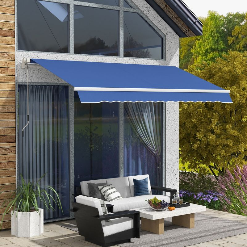 Outsunny 12' x 10' Manual Retractable Awning Outdoor Sunshade Shelter for Patio, Balcony, Yard, with Adjustable & Versatile Design, Dark Blue
