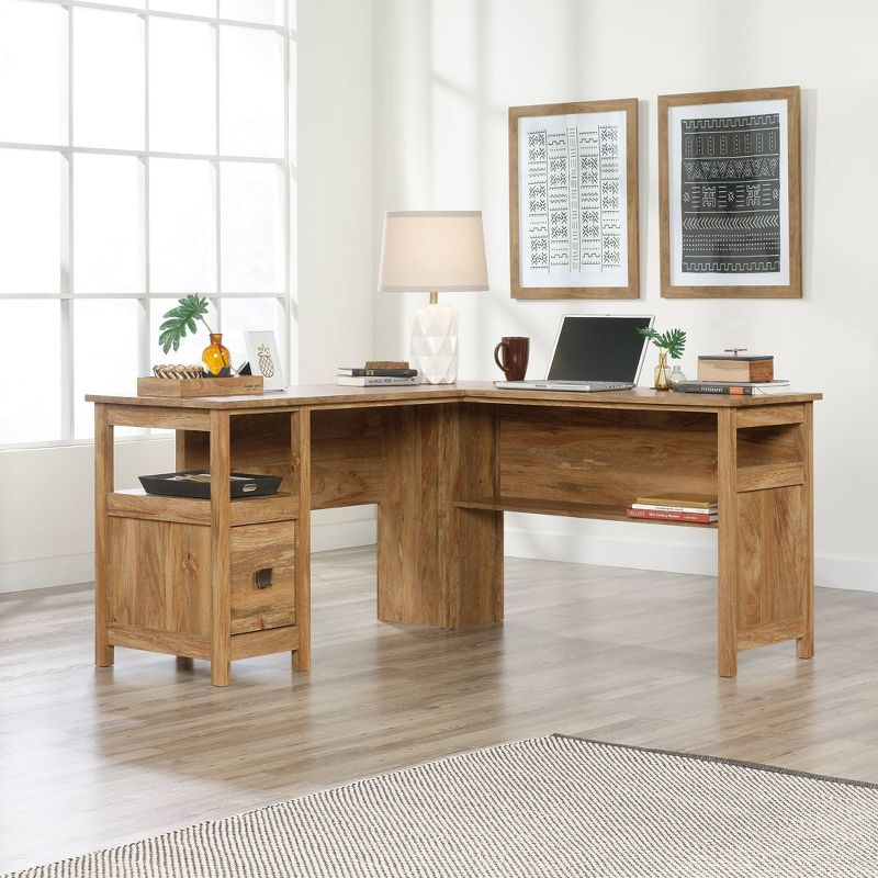 Cannery Bridge L Desk Sindoori Mango - Sauder: Mid-Century Modern Office Furniture with File Storage
