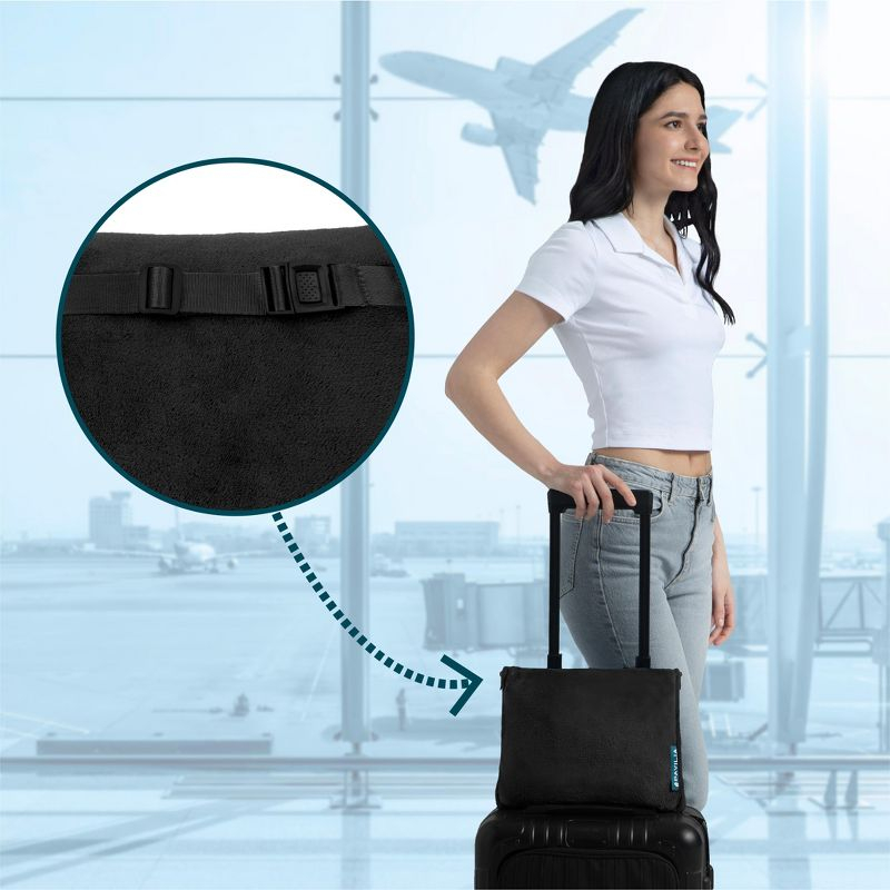 PAVILIA Travel Blanket and Pillow, Warm Soft Fleece 2-IN-1 Combo Large Compact Set for Airplane Camping Car Trips (Black, 60 x 43 inches)