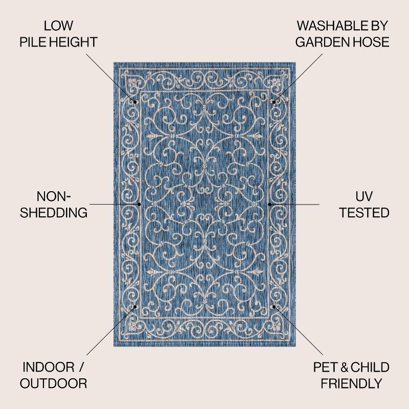 9' X 12' Charleston Vintage Filigree Textured Weave Indoor/Outdoor Area Rug, Navy/Gray - JONATHAN Y