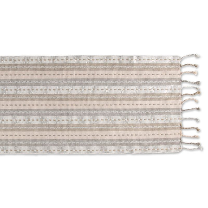 Design Imports  Natural Tonal Stripe With Fringe Table Runner 14X72