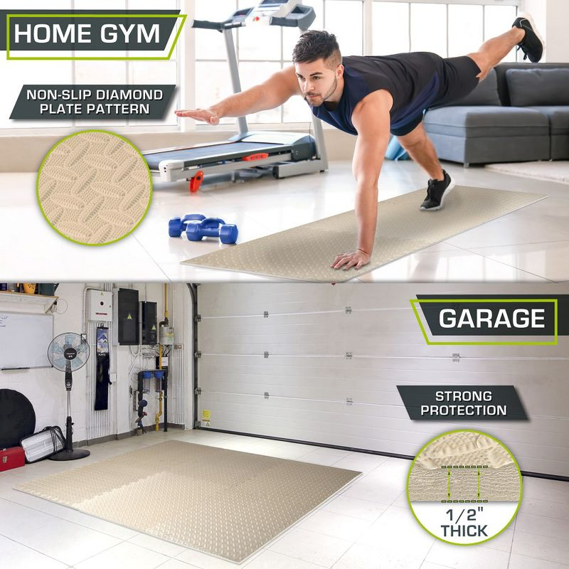 ProsourceFit Exercise Puzzle Mat 1/2-in, Beige, 24 Sq Ft - 6 Tiles