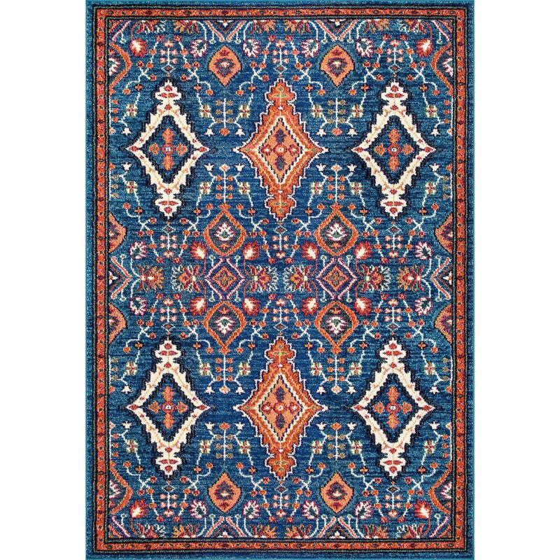4'x6' Diamond Elayne Area Rug - nuLOOM: Geometric Blue, Low Pile, Indoor, Machine Made, Polypropylene