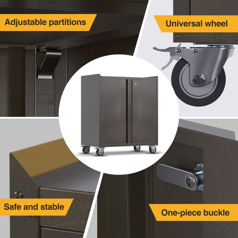 AOBABO Steel Wheeled Lockable Tool Box Supply Cabinet Organizer with Adjustable Storage Shelves for Homes, Offices, and Garages, Black