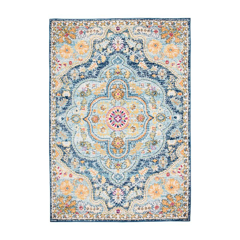 World Rug Gallery Distressed Vintage Bohemian Navy 5' x 7' Area Rug:  Medallion Pattern,  Pet Friendly,  Stain-Resistant,  Low Pile