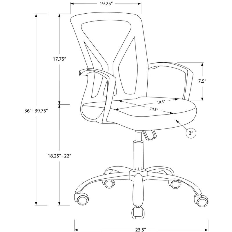 Monarch Specialties Office Chair Adjustable Height Swivel Ergonomic Armrests Computer Desk Work Metal Fabric White Chrome Contemporary Modern