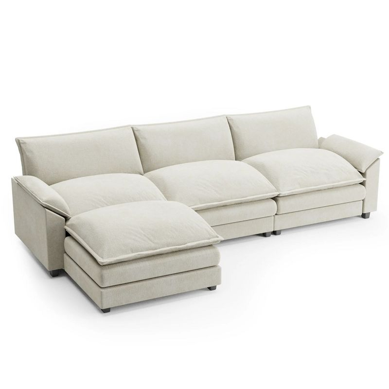 LACOO 118 in. Chenille L-Shaped Modular Sectional Sofa with Ottoman - Off White