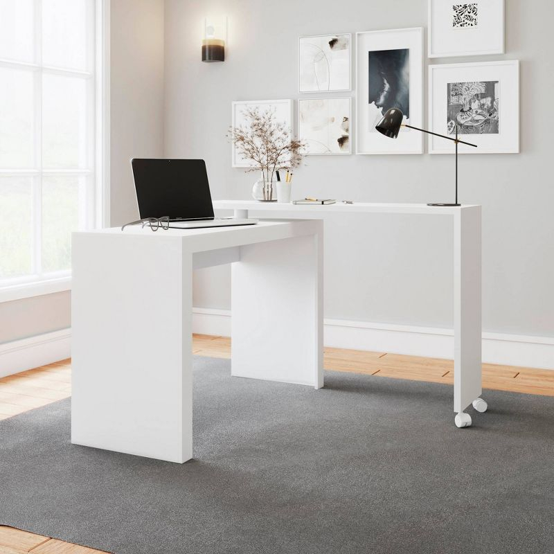 Calabria Nested Desk White - Manhattan Comfort: L-Shaped, Home Office, Kid's Room, MDP Material, No Storage