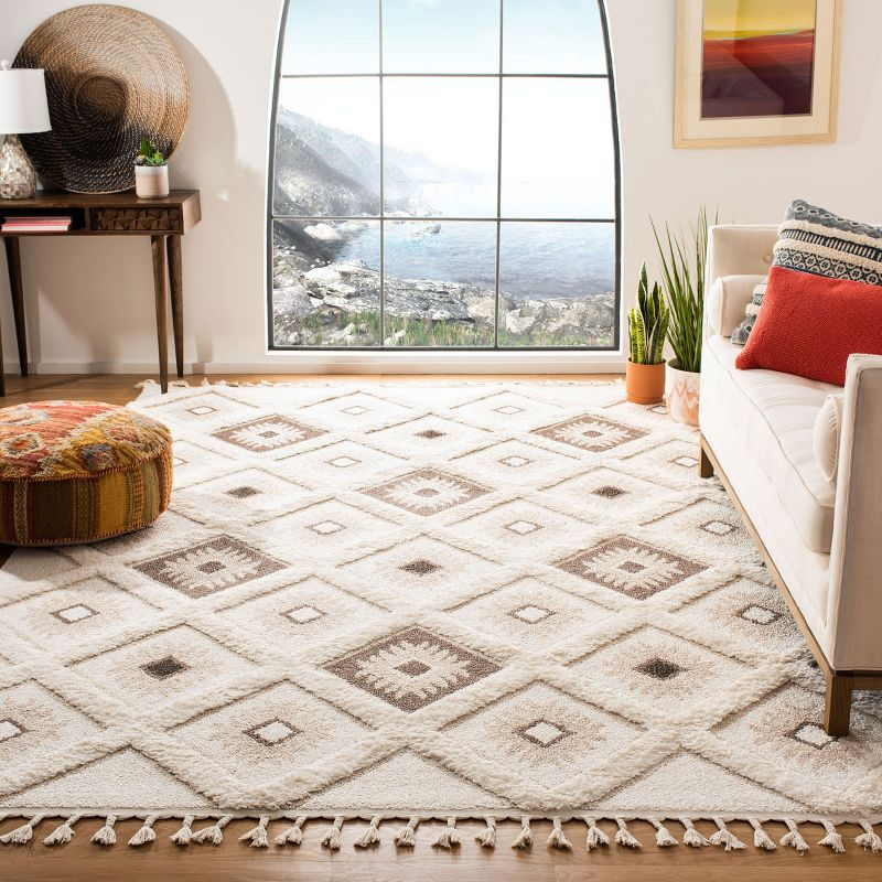 Moroccan Tassel Shag MTS601 Power Loomed Area Rug - Ivory/Brown - 8'9"x11'9" - Safavieh.