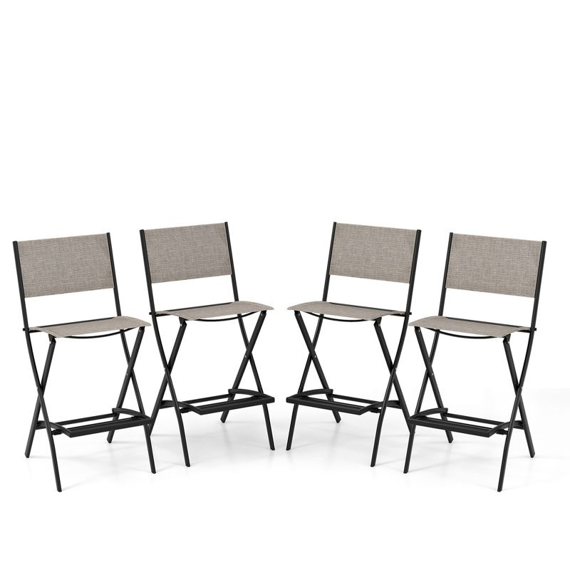 Costway Set of 4 Outdoor Bar Chair Folding Bar Height Stool with Metal Frame Coffee