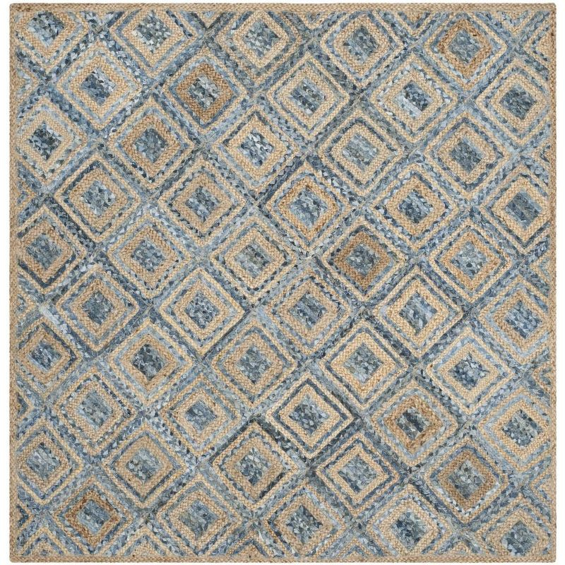 Cape Cod CAP354 Woven Indoor Area Rug - Natural/Blue - 4'x4' - Safavieh