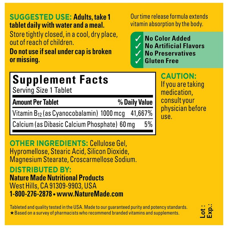 Nature Made Vitamin B12 1000 mcg, Energy Metabolism Support, Time Release Tablets - 75ct