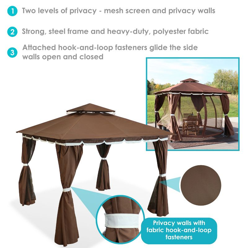 Sunnydaze Outdoor Rectangle Soft Top Patio Gazebo with Screens and Privacy Walls - 10' x 10' - Brown