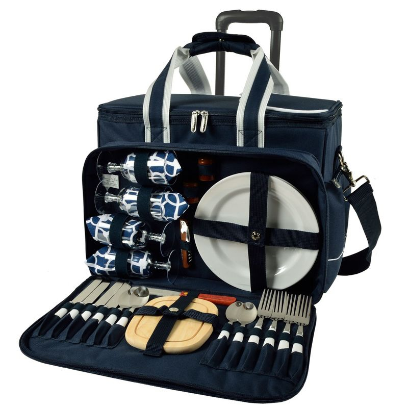Picnic at Ascot Picnic At Ascot Soft Sided Rolling Cooler With Four Person Picnic Set