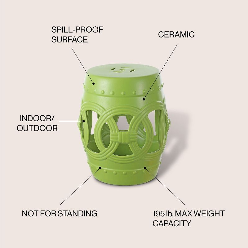 JONATHAN Y Lucky Coins 16" Chinese Ceramic Drum Garden Stool, Matte Green