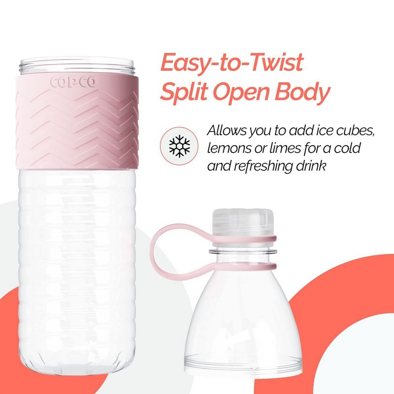 Copco Hydra Sports Water Bottle 20 Ounce Non Slip Sleeve BPA Free Tritan Plastic Reusable - Pink 2510-2298