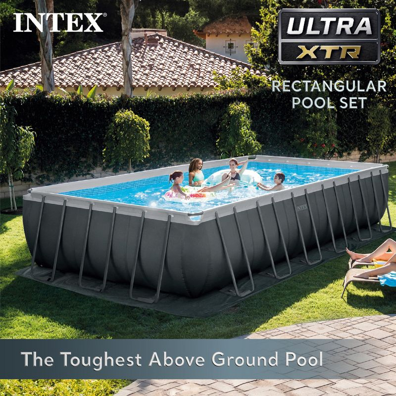 Intex 26363EH Ultra XTR 24ft x 12ft x 52in Outdoor Above Ground Rectangular Swimming Pool Set with 2 Lounge Pool Recliner Floats & 72 Can Cooler Float