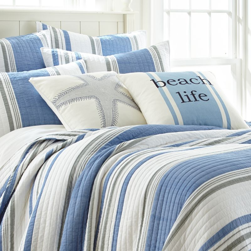 St Bart Coastal Quilt Set - Full/Queen Quilt and Two Standard Shams Blue - Levtex Home