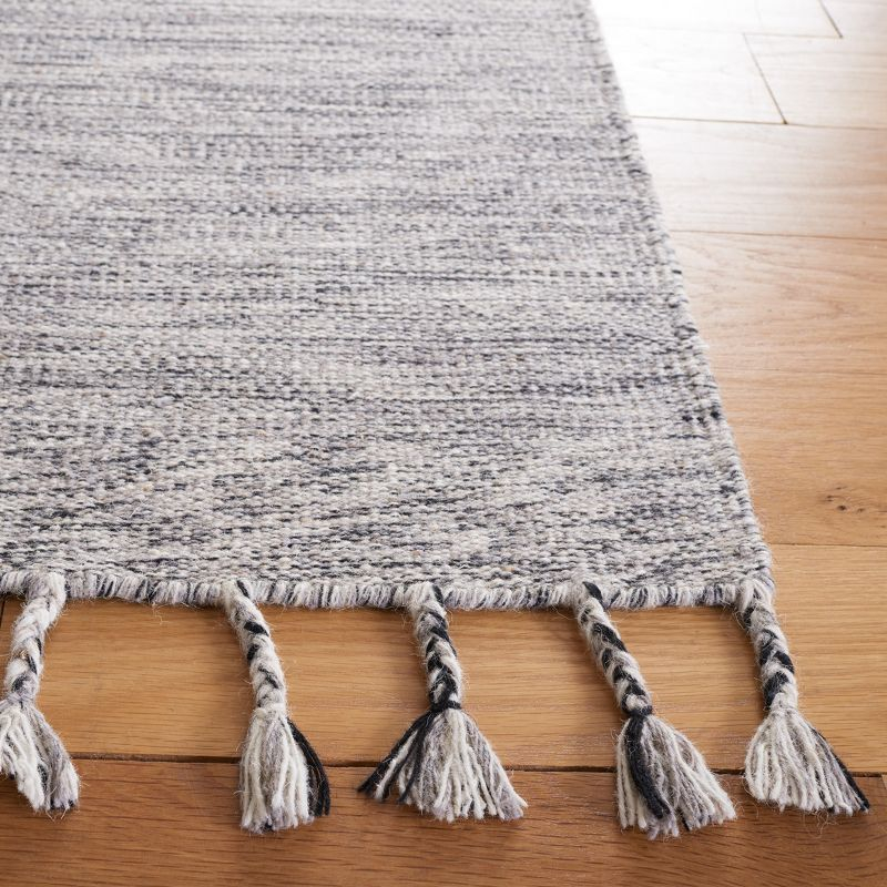 Dhurries DHU801 Hand Loomed Area Rug - Dark Grey/Beige - 5'x8' - Safavieh.