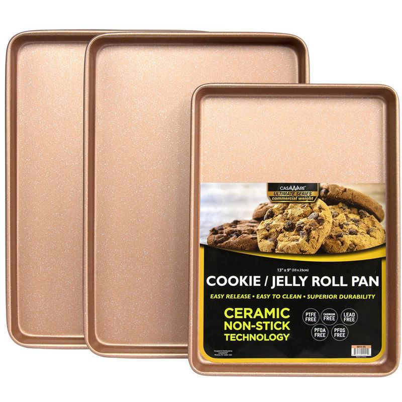 casaWare 3pc Ultimate Commercial Weight Cookie Sheet Set, Two 15 x 10-Inch Pans, One 13 x 9-Inch-Inch Pan (Rose Gold Granite)