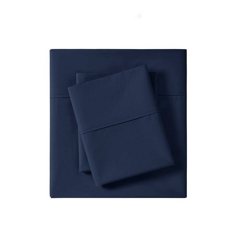 King 200 Thread Count Cotton Peached Percale Sheet Set Navy