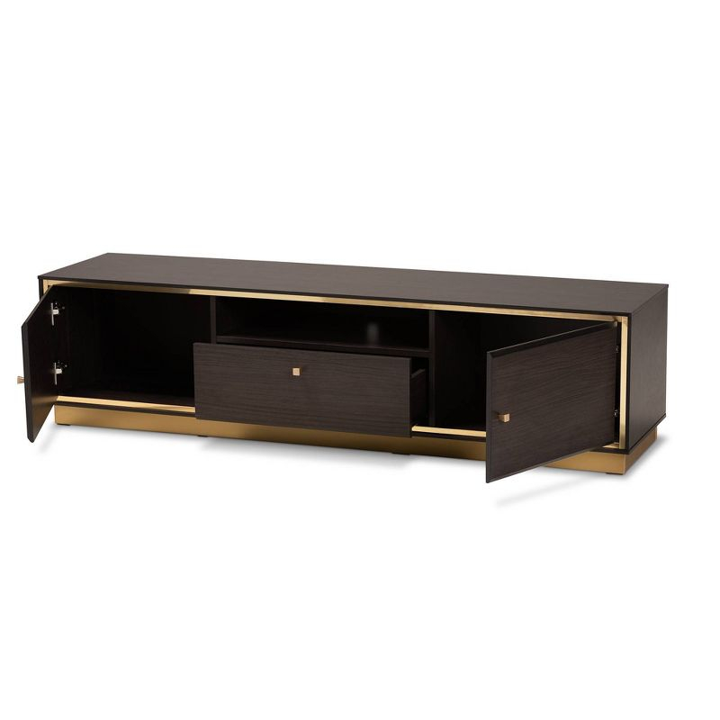 Cormac Wood and Metal 2 Door TV Stand for TVs up to 60" Dark Brown - Baxton Studio: Media Console with Cable Management