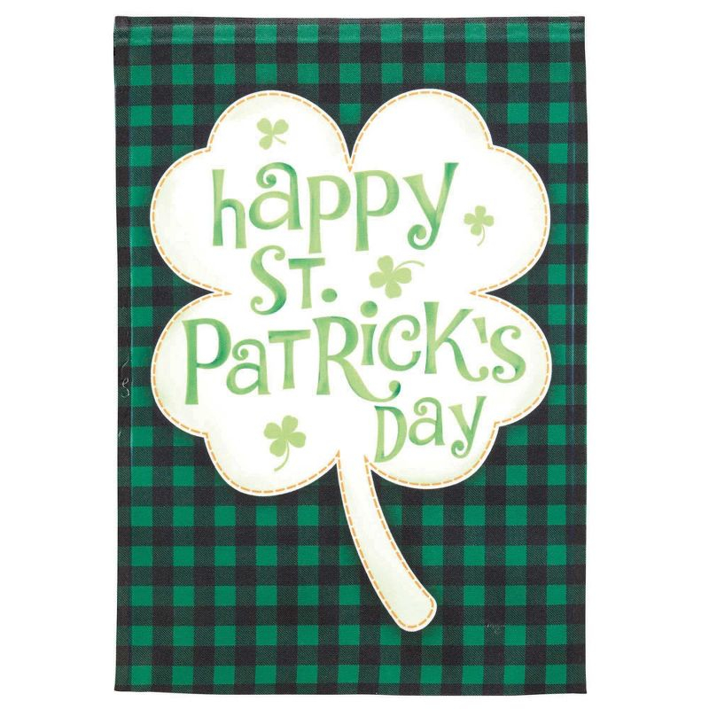Magnolia Garden Happy St Patrick's Day Green Check Plaid 13 x 18 Inch Polyester Garden Flag